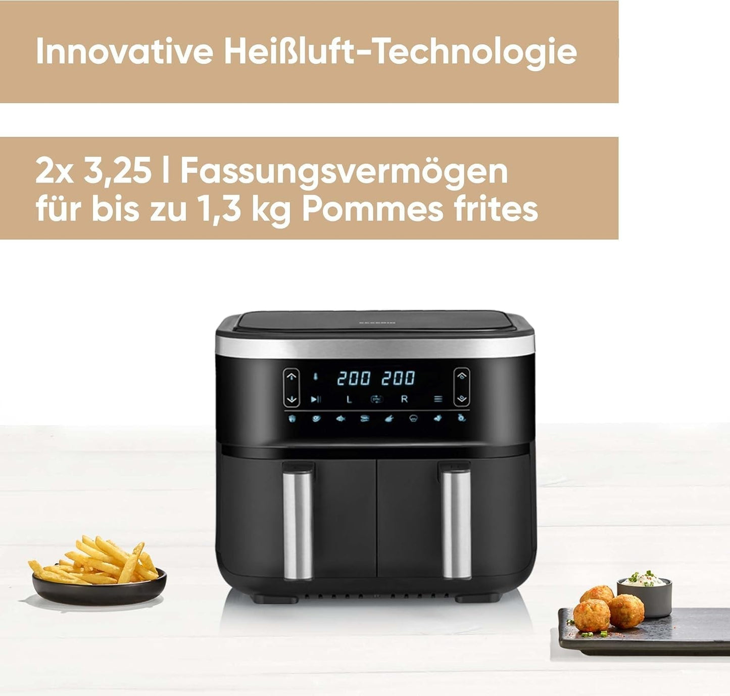 SEVERIN Frytownica podwójna na gorące powietrze z komorą gotowania 2 X 3,8 L, 8 programów automatycznych Sklep AGD Naty Shop