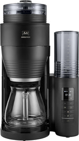 Melitta AromaFresh Therm Pro X - Ekspres do espresso z filtrem, zintegrowanym młynkiem, wyjmowanym zbiornikiem na wodę, dzbankiem termicznym ze stali nierdzewnej i funkcją timera, na maksymalnie 8 filiżanek kawy, czarno-srebrny