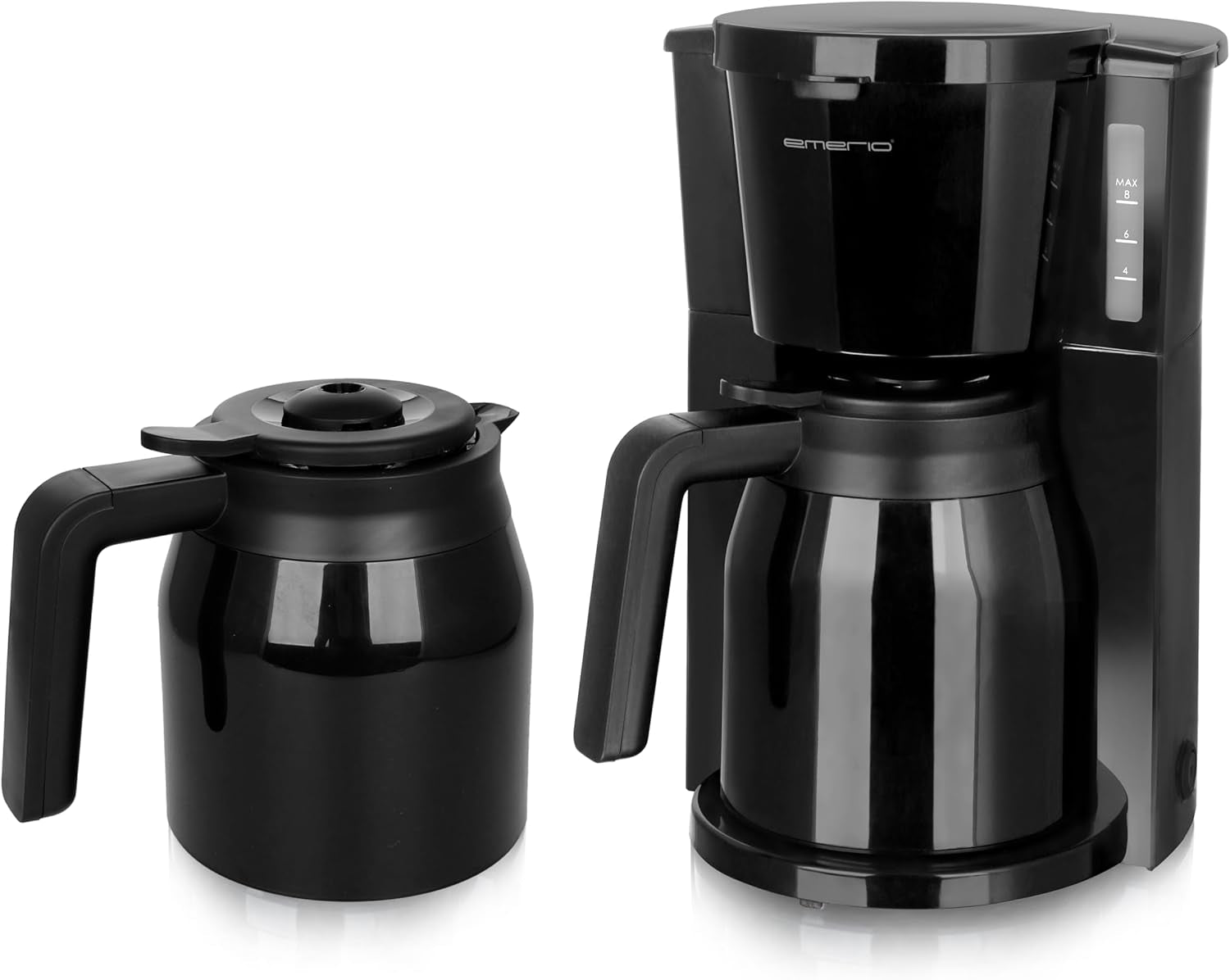 Emerio CME-122933, Ekspres przelewowy do kawy, 1,25 l na maksymalnie 10 filiżanek świeżej kawy, wyjmowany na stałe filtr, funkcja zapobiegająca kapaniu, szklana karafka, automatyczne wyłączanie, 1000 W, czarno-srebrny