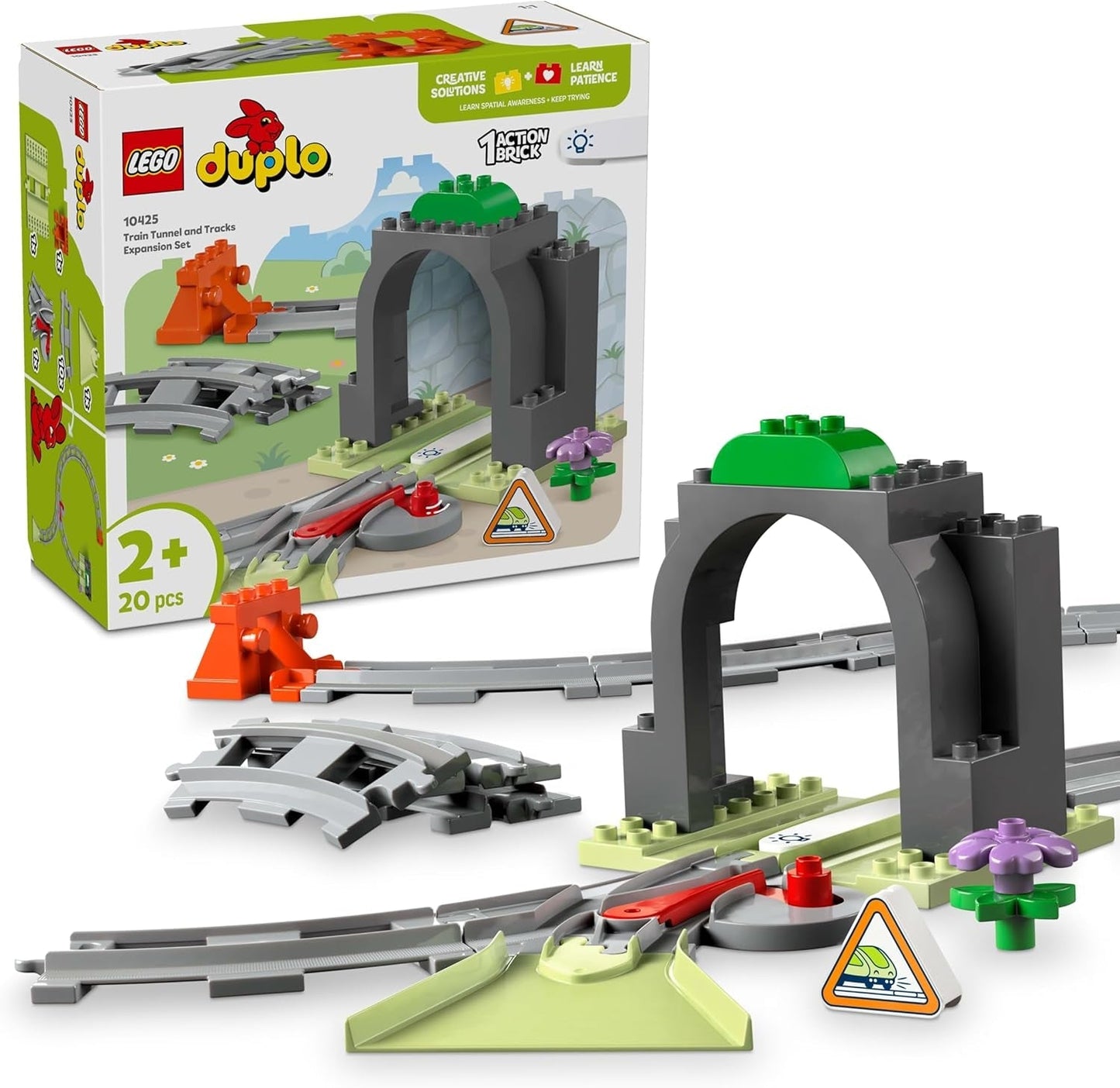 Tunel i tory kolejowe LEGO DUPLO — zestaw rozszerzający, prezent dla małych dzieci, zachęca do zręczności, zestaw dla 2-letnich fanów pojazdów, kreatywna zabawka edukacyjna 10425 Zestawy do budowania Besuche den LEGO-Store Default Title