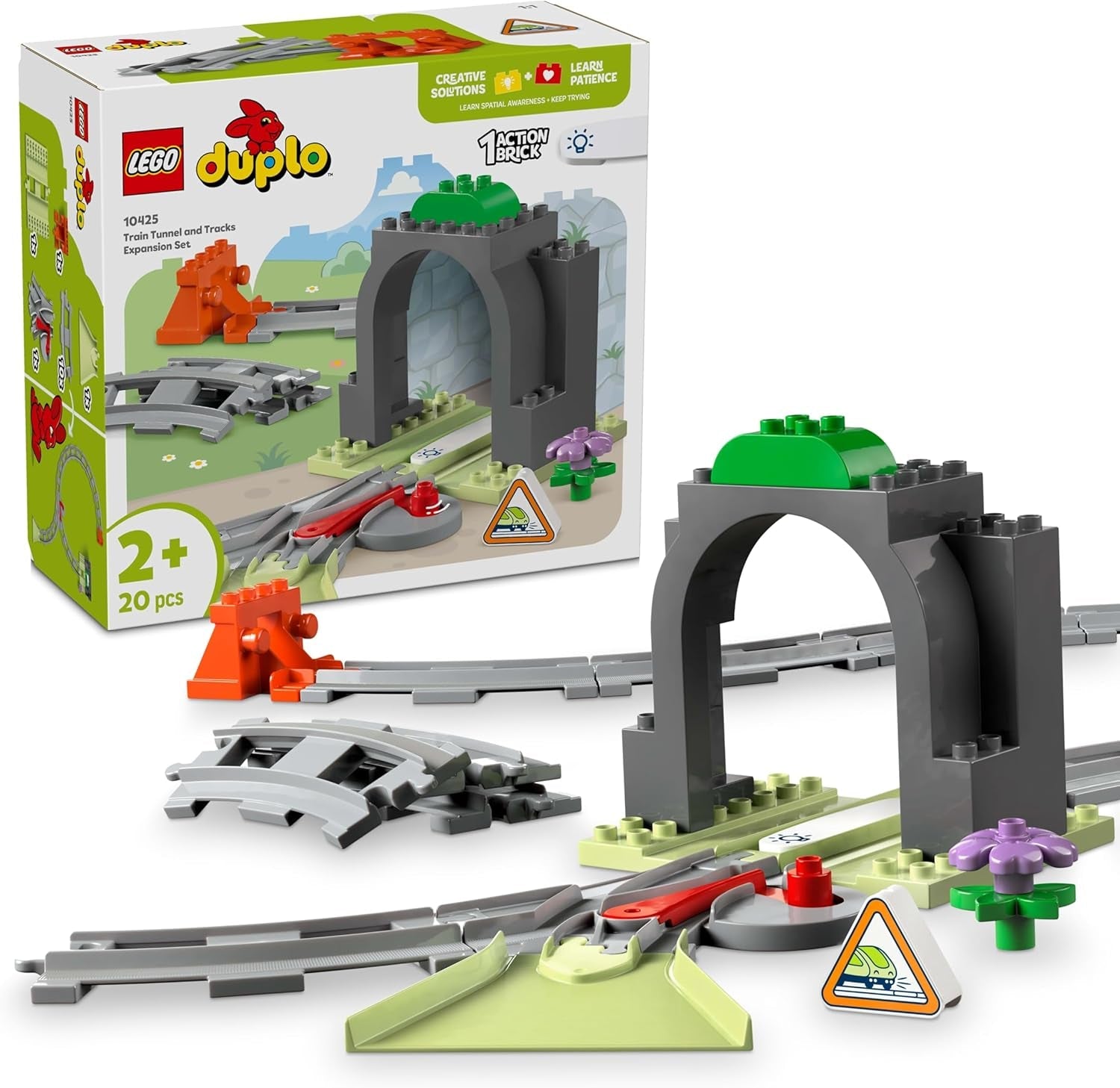 Tunel i tory kolejowe LEGO DUPLO — zestaw rozszerzający, prezent dla małych dzieci, zachęca do zręczności, zestaw dla 2-letnich fanów pojazdów, kreatywna zabawka edukacyjna 10425 Zestawy do budowania Besuche den LEGO-Store Default Title