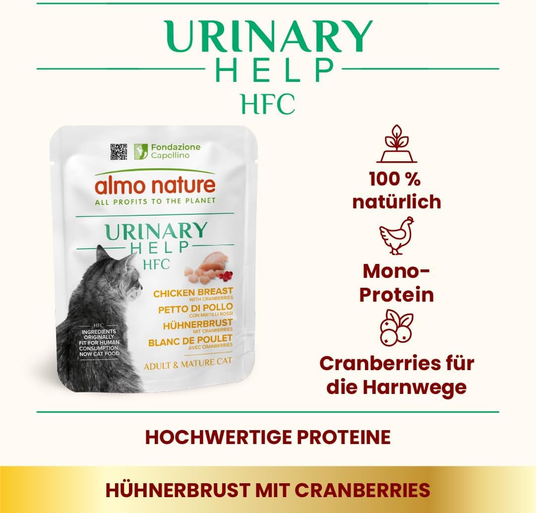 Almo Nature HFC Urinary Help - Nassfutter für Katzen - Unterstützung für die Harnwege - Atlantischer Tunfisch & Cranberries - Human Grade, Monoproteina, Glutenfrei - 24x50g