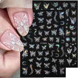 4 Blätter Holographisch Laser Weiß Schmetterling Nagelsticker,Y2K Aurora Schmetterlinge Stern Nail Naklejka 3D Flamme Herz Nageldesign Nagelsticker Selbstklebend Nagel Naklejka Nagel Zubehör Nail Art