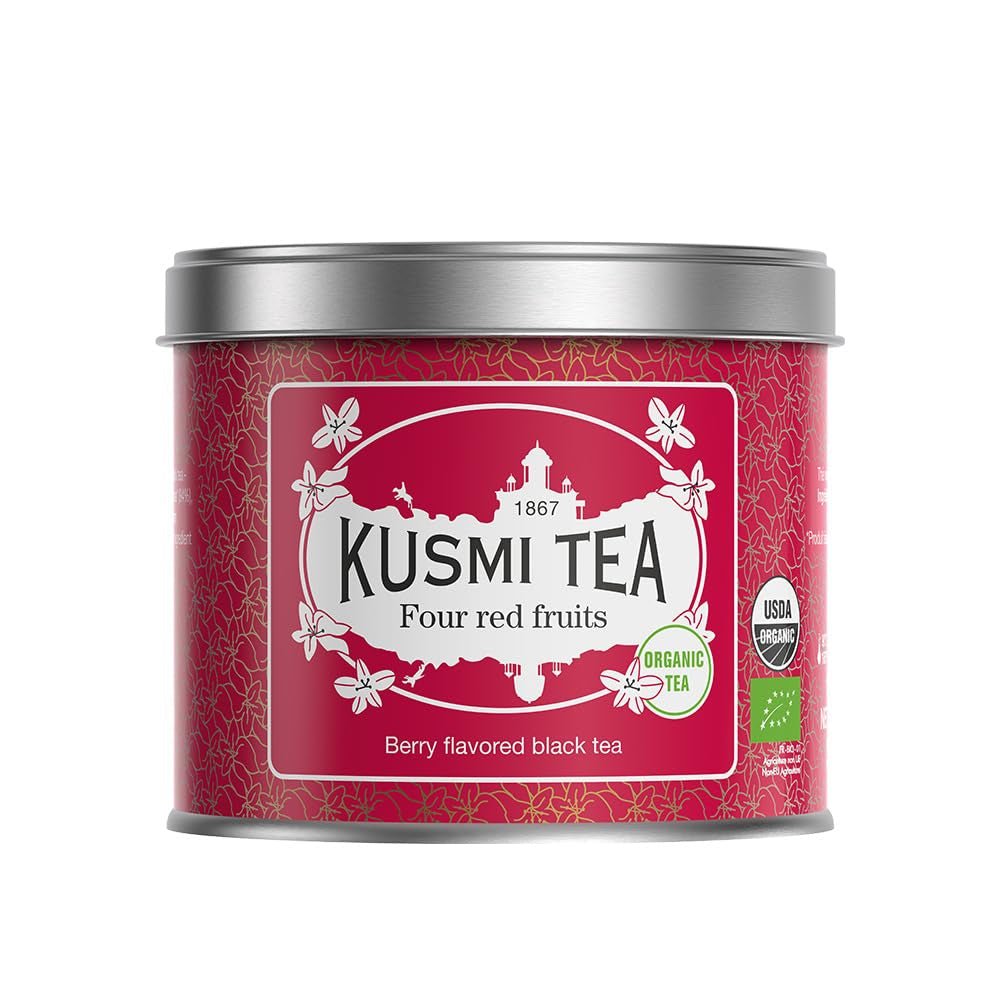 Kusmi Tea - Earl Grey Intense - Organiczna czarna herbata Earl Grey z mocną bergamotką i pikantną cytryną - Herbata sypana - 100g Metalowe pudełko - Ilość na około 50 filiżanek