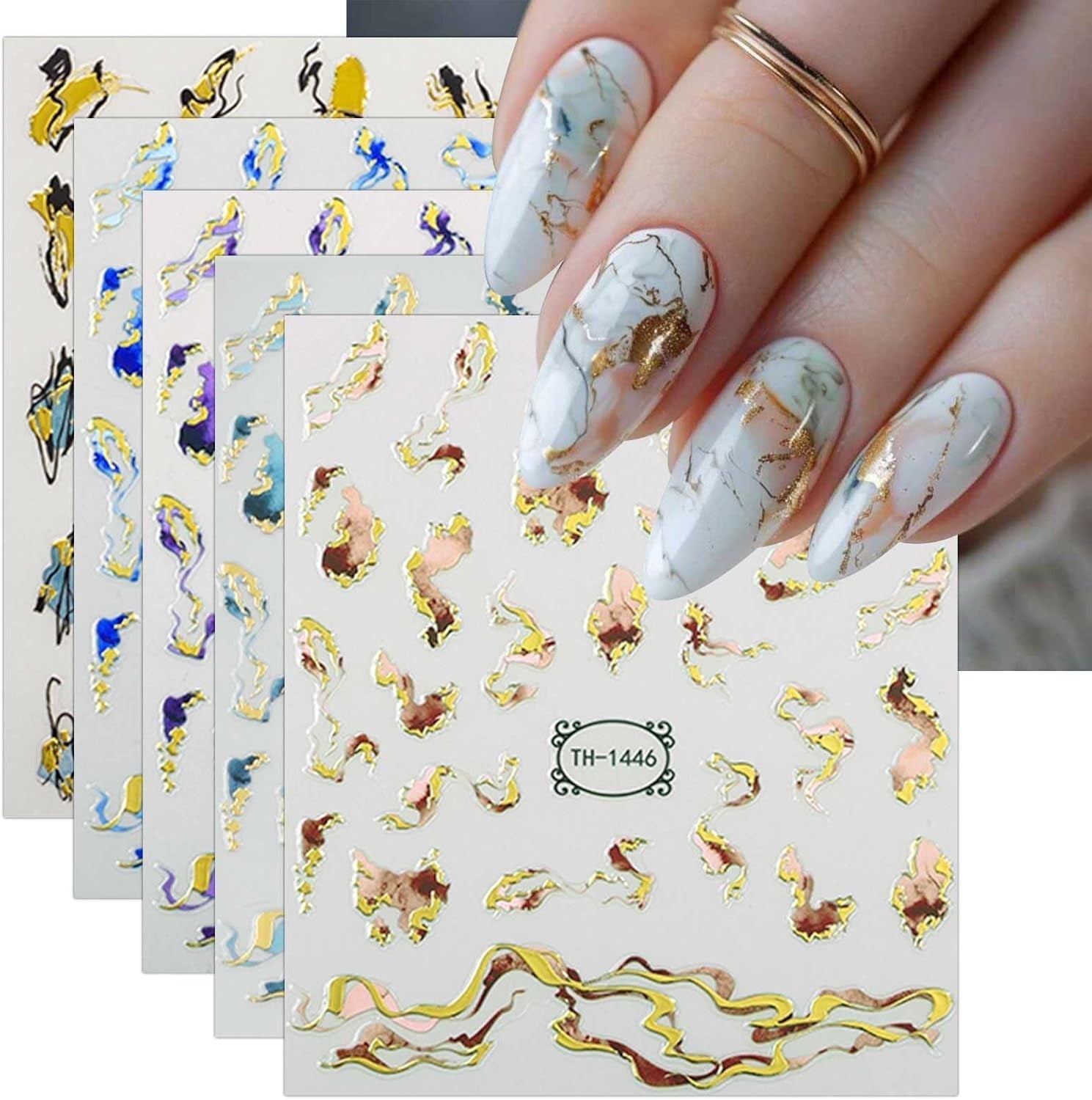 JMEOWIO Nagelsticker Marmor French Tip 8 Blatt Nail Art Naklejka Selbstklebend Nagelaufkleber Dekoration Nageldesign Zubehör