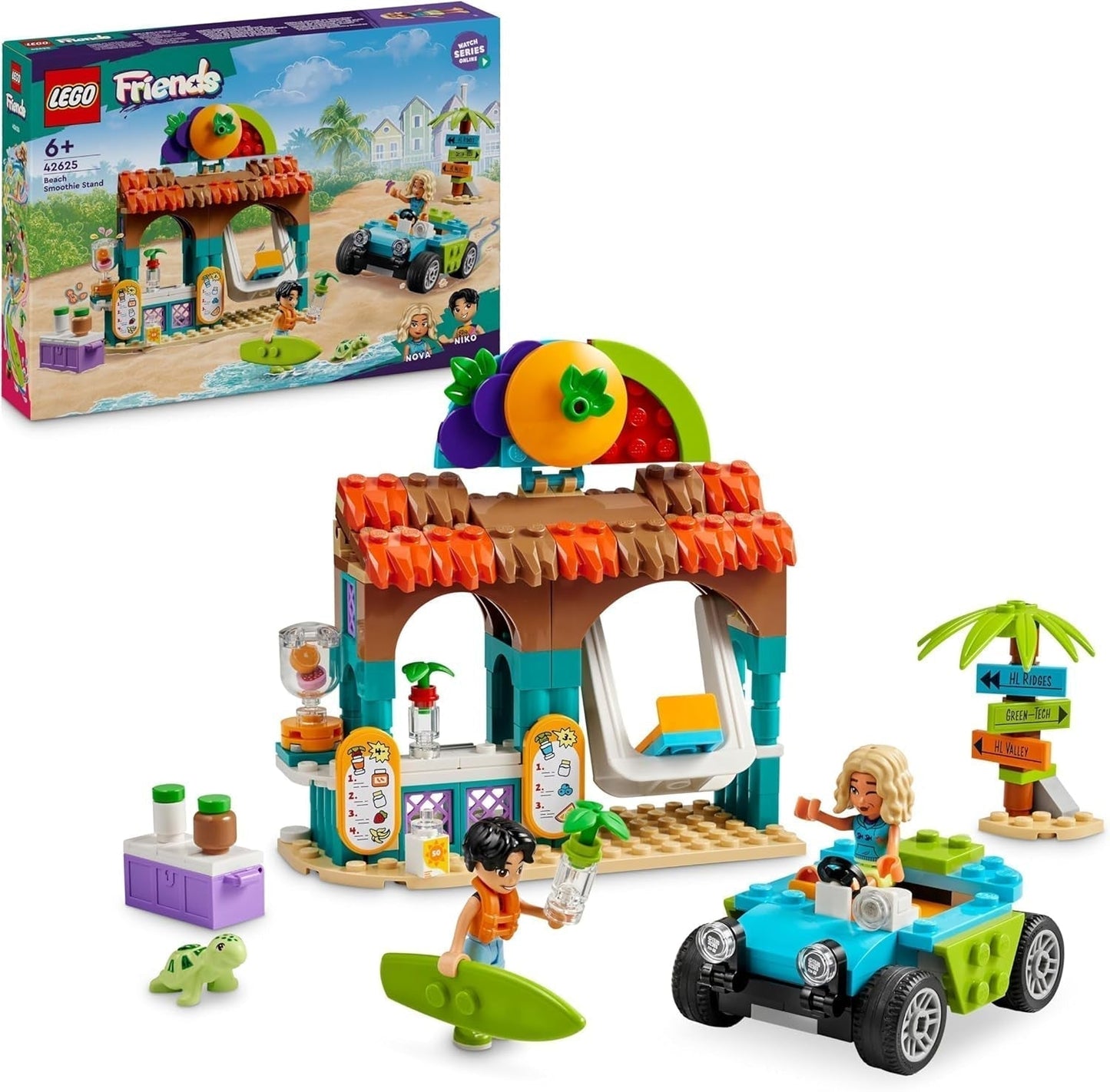 LEGO Friends Stojak z smoothie na plaży Zestaw do odgrywania ról Pomysł na prezent dla dziewcząt i chłopców w wieku 6 lat z figurkami Żółw i akcesoria Zabawka wspomagająca rozwój społeczny 42625 Zestawy do budowania Besuche den LEGO-Store Default Title