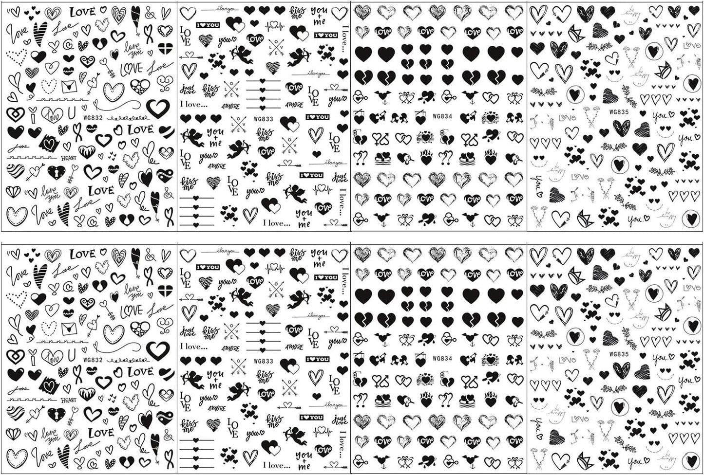 8 Blatt Nagelsticker Valentinstag Nagelaufkleber Selbstklebend Liebhaber Des Schwarzen Herzens Nail Art Naklejka Dekoration Nageldesign Zubehör