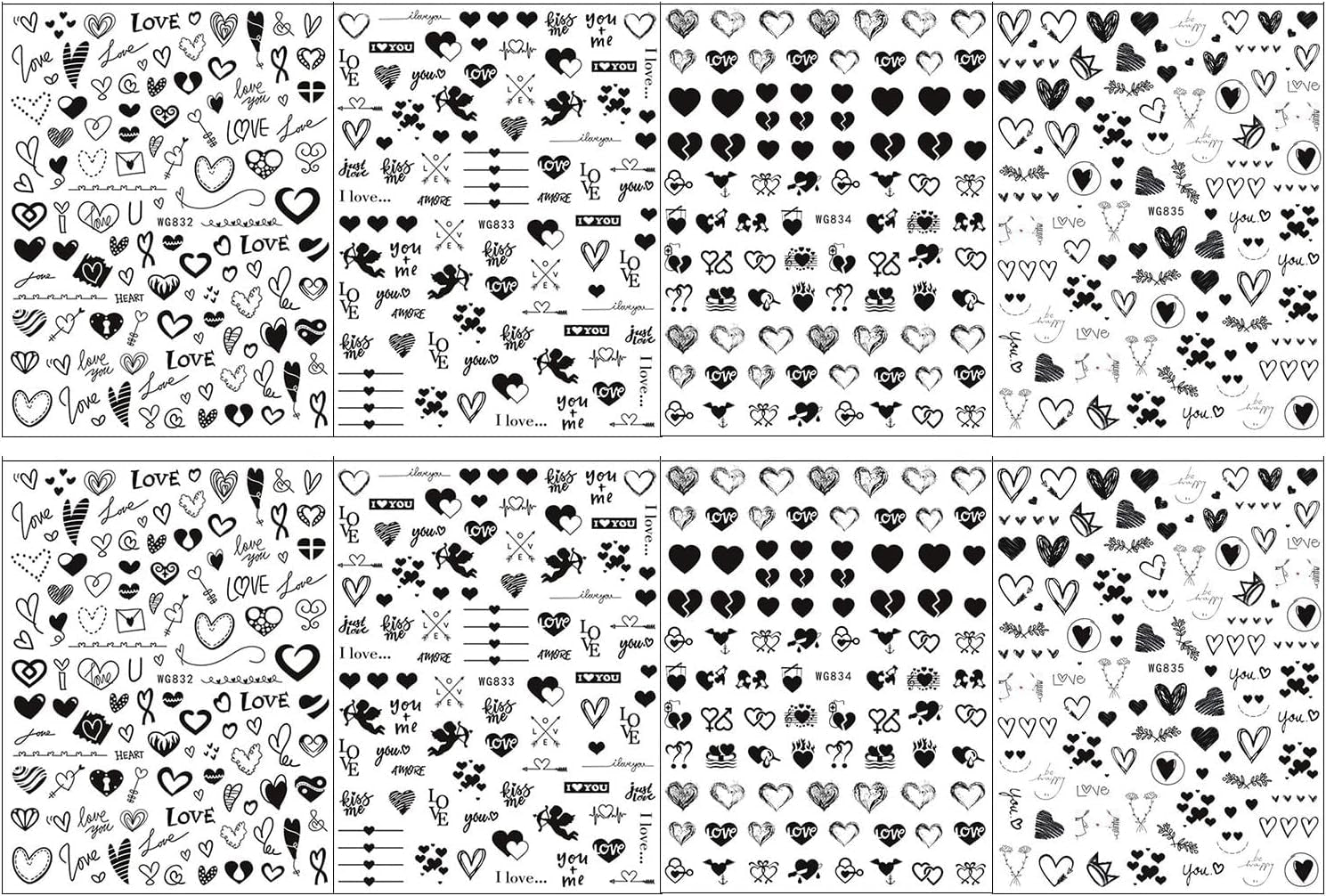 8 Blatt Nagelsticker Valentinstag Nagelaufkleber Selbstklebend Liebhaber Des Schwarzen Herzens Nail Art Naklejka Dekoration Nageldesign Zubehör