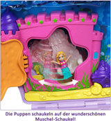 Pudełko do przechowywania Polly Pocket Torba w kształcie muszli z 2 lalkami i 1 łodzią podwodną Polly Pocket Zabawka syrenka, wiek 4+ GNH11