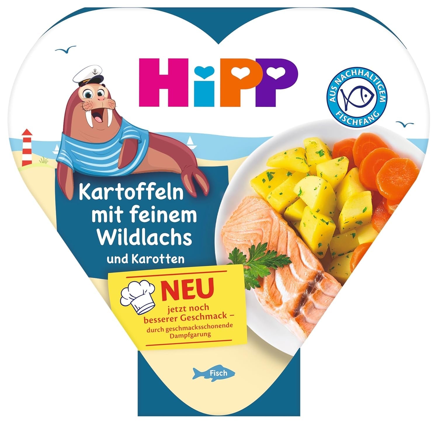Ziemniaki HiPP z delikatnym dzikim łososiem i marchewką (6x250g), od 1 roku, lekko gotowane na parze, sezonowane dla dzieci, ze zrównoważonego rybołówstwa