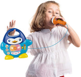 Odtwarzacz muzyki karaoke WinFun, wzór pingwina, z migającymi światłami i efektami echa, w kolorze niebieskim, zabawny styl, złącze USB Baby Toys Naty Shop