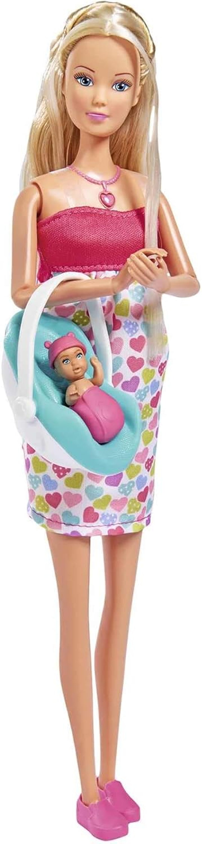 Simba 105733480 - Plecak dziecięcy Steffi Love, lalka w ciąży z dzieckiem i wspaniałymi dźwiękami, akcesoria dla dzieci i nosidełko, różowe lalki Naty Shop