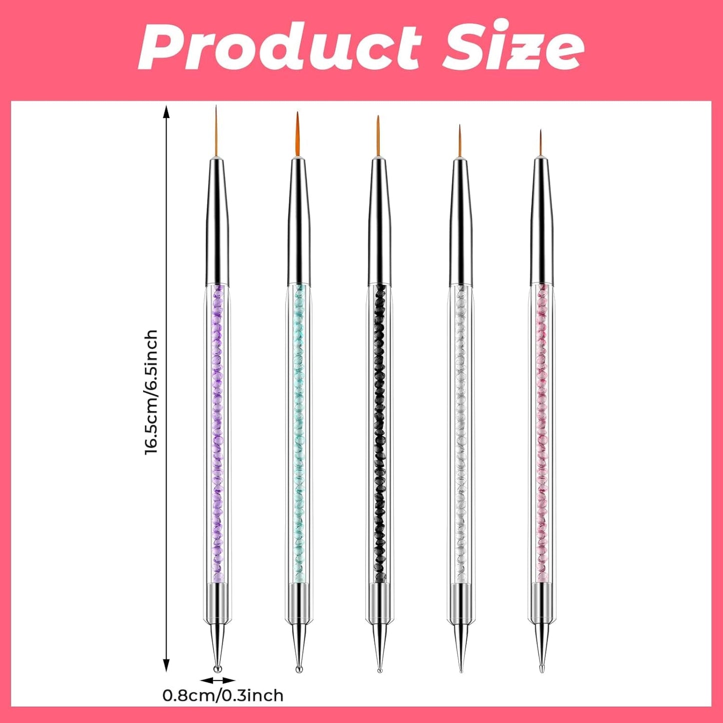 Zestaw 5 Stück Nail Art Pinsel Narzędzie do kropkowania Nailart Pinsel Nageldesign Dwustronny długopis do kropek Strass Profesjonalny akryl Feinmalerei Nail Art Design