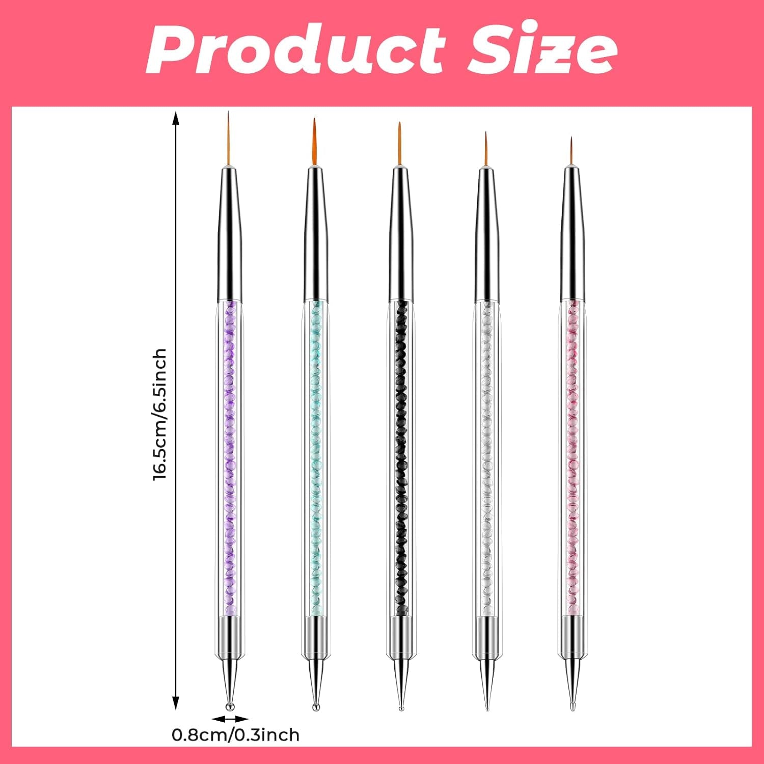 Zestaw 5 Stück Nail Art Pinsel Narzędzie do kropkowania Nailart Pinsel Nageldesign Dwustronny długopis do kropek Strass Profesjonalny akryl Feinmalerei Nail Art Design