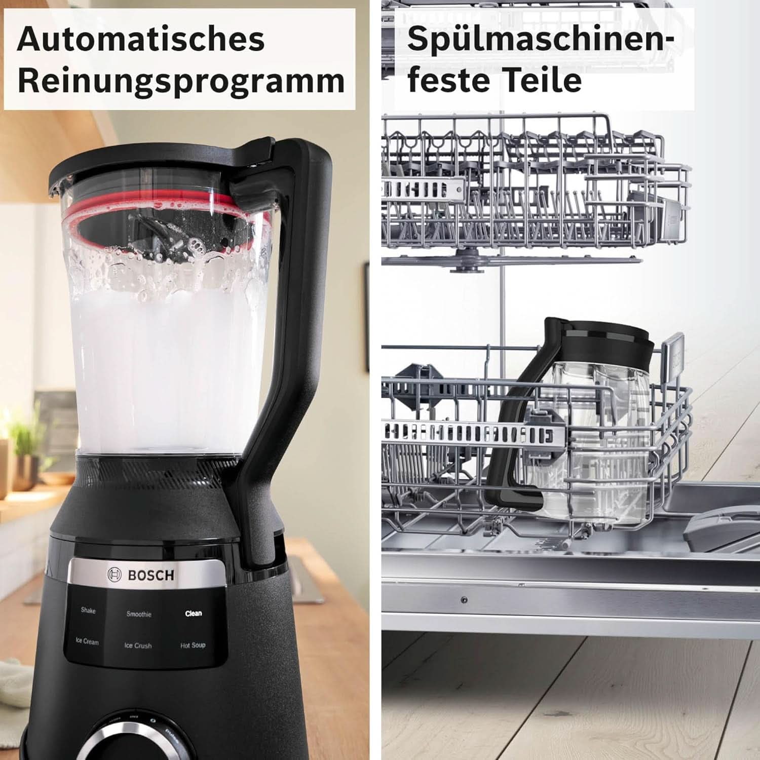 Mikser stojący szybkoobrotowy Vitapower Serie 6 MMBD665B1, 45 000 obr./min, 6 programów Inkl Heiße Suppe & Reinigung, 2 l Mixbehälter, Stopfer, Spülmaschinenfeste Teile, Made in Europe, 1800 W, Schwarz Kitchen Naty Shop
