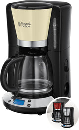 Ekspres do kawy Russell Hobbs [cyfrowy minutnik, słuchawka prysznicowa zapewniająca optymalną ekstrakcję i aromat] Colors+ Creme (1 do 10 filiżanek, szklana karafka 1,25 l, płyta grzewcza, 1100 W) Ekspres do kawy z filtrem 24033-56