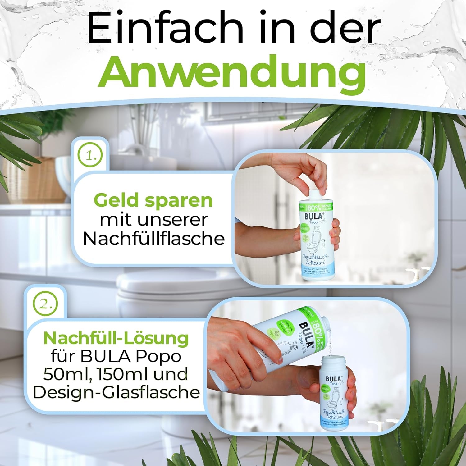 Butelka uzupełniająca BULA® Popo (750 ml) TYLKO DO NAPEŁNIENIA naszych butelek 150 ml i 50 ml! | Zastępuje aż 1000 chusteczek! | Ze składnikami naturalnego pochodzenia