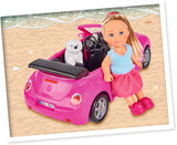 Simba 105731539 - Evi Love Beetle Evi's, Evi z samochodem, samochód: 22 cm, z psem, modną lalką, 12 cm, dla dzieci od 3 lat