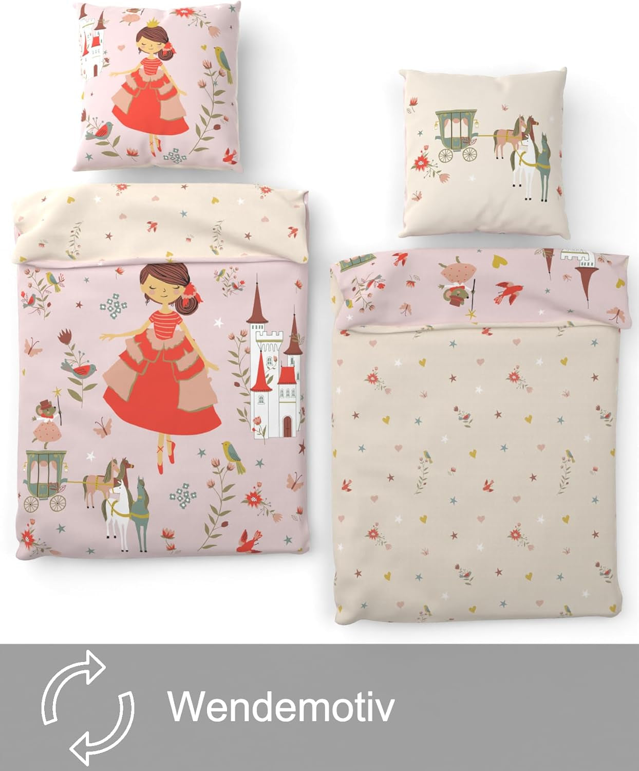 Skybrands Bettwäsche Prinzessin 135X200 [Mit Beutel] Einhorn Mädchen Bettwäsche Baumwolle 2 TLG. 1X Bettbezug 1X Kissenbezug Naty Sklep