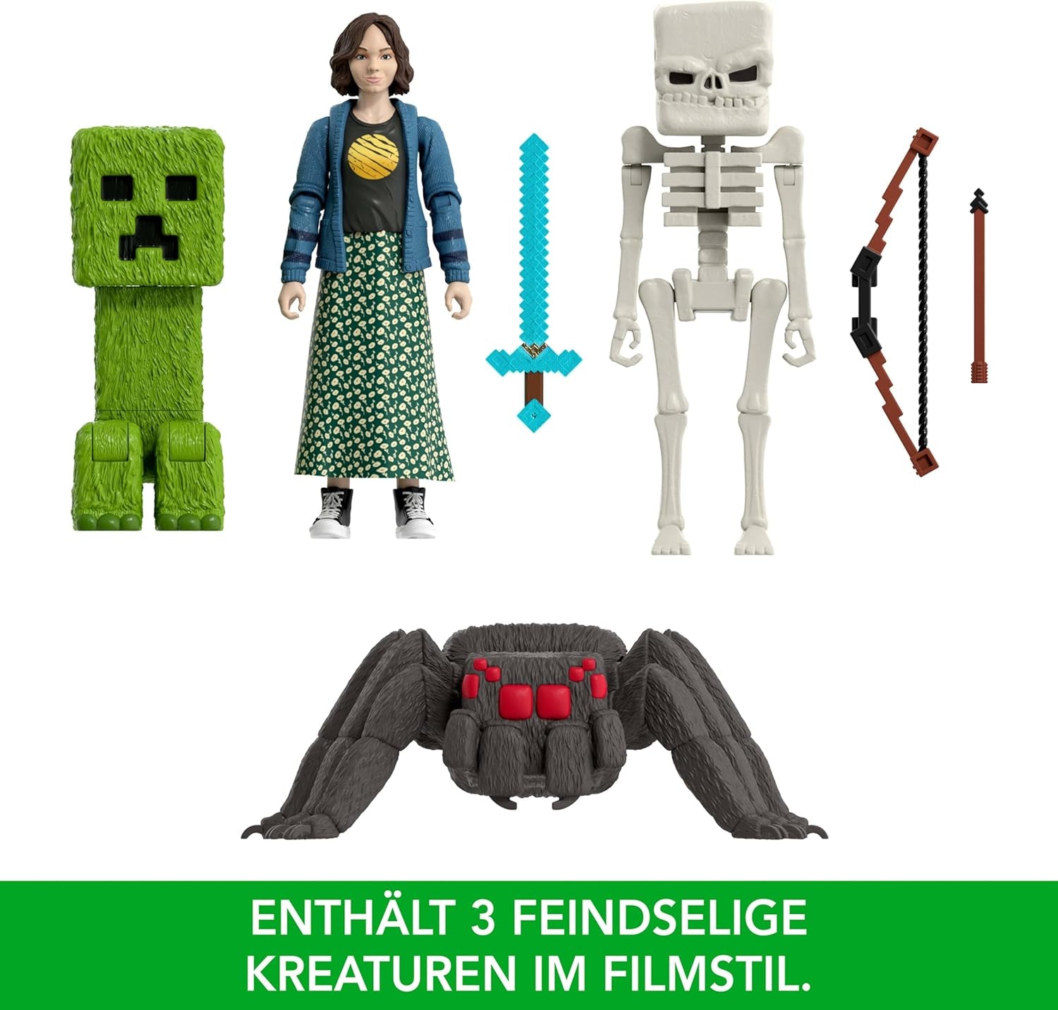Zestaw Mattel Minecraft Story z 4 figurkami i 3 akcesoriami Spotkania w świecie Minecraft Kolekcjonerska zabawka inspirowana filmem JFR70 Figurki Naty Shop