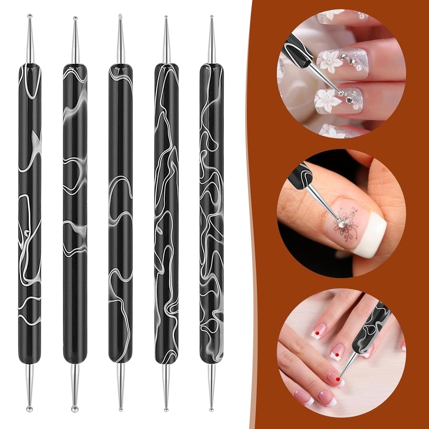5 Stück Nail Design Narzędzia do kropkowania Nagelkunst Werkzeug Nagelpunkt Pinsel Punktierung Stift Marbleizing Werkzeug Für Nagelack Maniküre, Schwarz