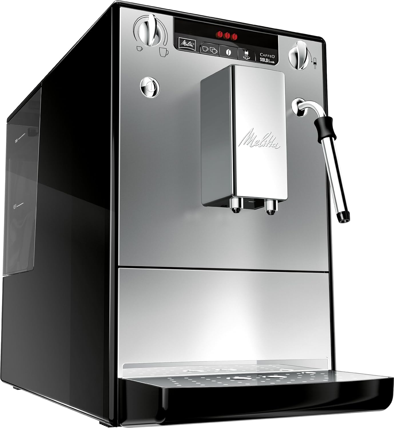 Melitta Solo & Milk - w pełni automatyczny, smukły ekspres do kawy ze spieniaczem do mleka, ekspres do kawy z wyjmowanym zbiornikiem na wodę, m.in. kawa lub cappuccino, srebro