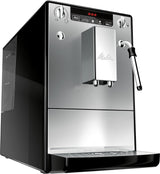Melitta Solo & Milk - w pełni automatyczny, smukły ekspres do kawy ze spieniaczem do mleka, ekspres do kawy z wyjmowanym zbiornikiem na wodę, m.in. kawa lub cappuccino, srebro