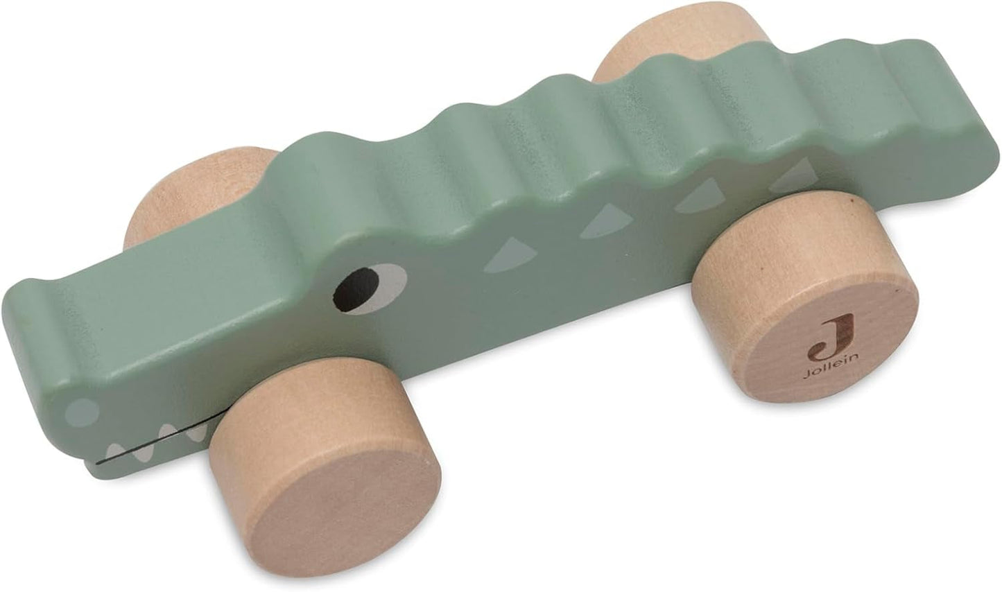 Jollein 112-001-67090 Drewniana zabawka na kółkach, zielona Baby Toys Naty Shop