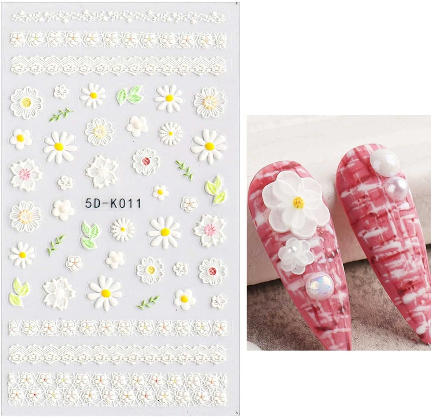 JMEOWIO 3D Nagelsticker Frühling Blumen 5 Blatt Nagelaufkleber 5D Stereoskopisch Selbstklebend Bunte Blüte Nail Art Naklejka Dekoracja Nageldesign Zubehör