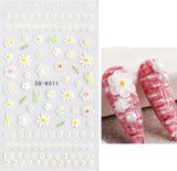 JMEOWIO 3D Nagelsticker Frühling Blumen 5 Blatt Nagelaufkleber 5D Stereoskopisch Selbstklebend Bunte Blüte Nail Art Naklejka Dekoracja Nageldesign Zubehör