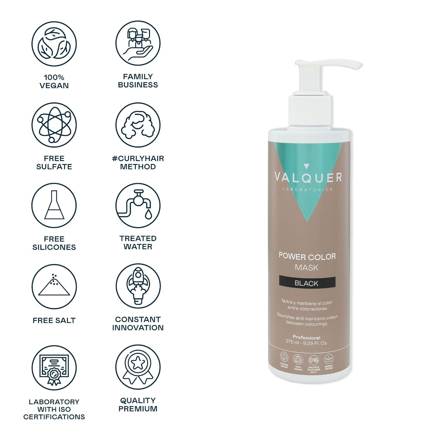 Valquer Power Color Mask wegańska i bezsilikonowa formuła Nadaje włosom kolor 290 ml czarna Maska do włosów Naty Shop
