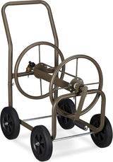 Wózek na wąż Relaxdays XL, mobilny bęben na wąż, metalowy, na wąż 60 m, 4 koła, z korbą, rolka 90°, brązowy