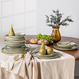 GBhome Zestaw ceramicznych naczyń obiadowych dla 6 osób 24-częściowy zestaw z glazurą reaktywną Ręcznie robiony zestaw misek i talerzy do kuchenki mikrofalowej i mycia w zmywarce Desret Sage GDW007GY-24P-EU
