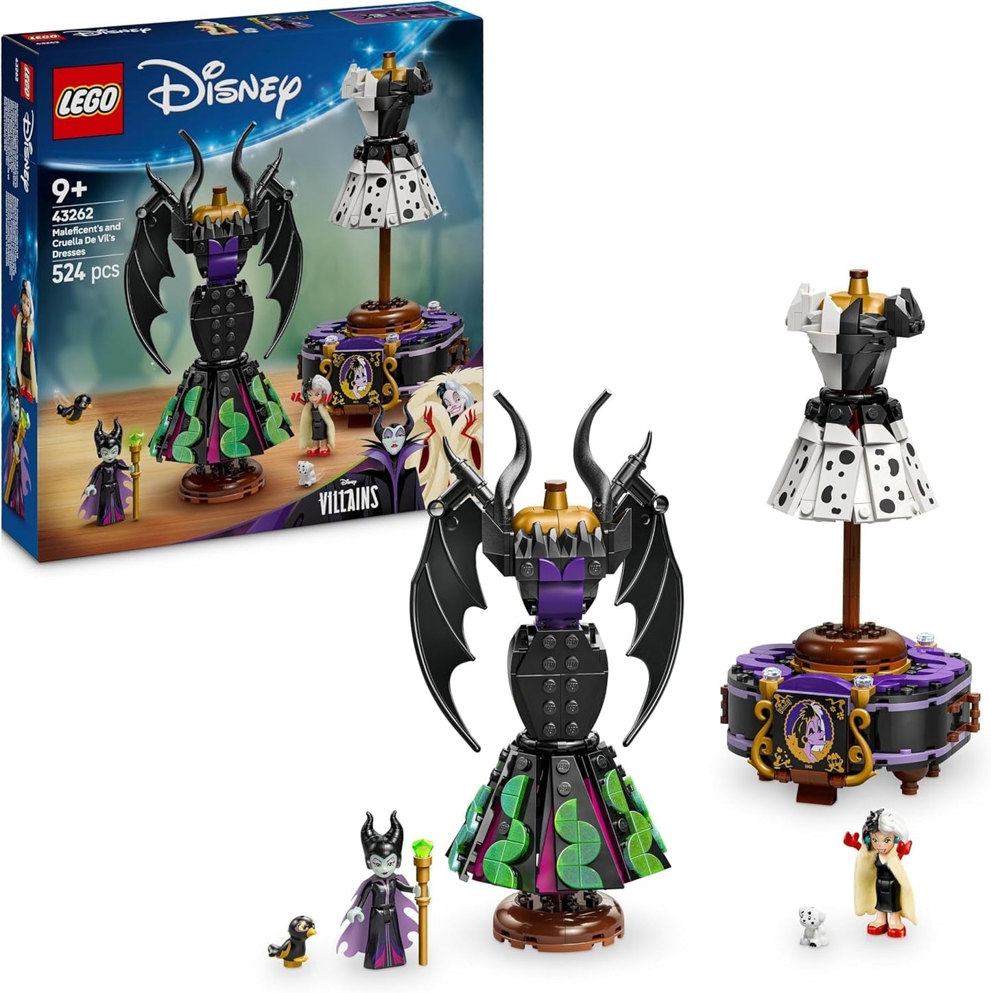 LEGO® Disney Złoczyńcy Sukienki Maleficent i Cruella De Mon — zabawka dla chłopców i dziewcząt od 9 lat — w zestawie. 2 minilaleczki i 2 figurki zwierząt — prezent na rocznicę dla fanów 43262 Zestawy do budowania Besuche den LEGO-Store Default Title