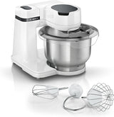 Bosch Küchenmaschine Serie 2 MUMS2EW00, Edelstahl-Schüssel 3,8 L, Planetenrührwerk, Knethaken, Schlag-, Rührbesen Edelstahl, 4 Arbeitsstufen, Durch Optiones Zubehör Erweiterbar, 700W, Weiß Kitchen Naty Shop