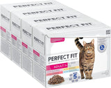 Perfect Fit Adult 1+ wybór mokrej karmy z łososiem, rybami głębinowymi, wołowiną i kurczakiem, 48 saszetek, 12x85g (4 sztuki w opakowaniu) - Mokra karma premium dla dorosłych kotów od 1 roku życia