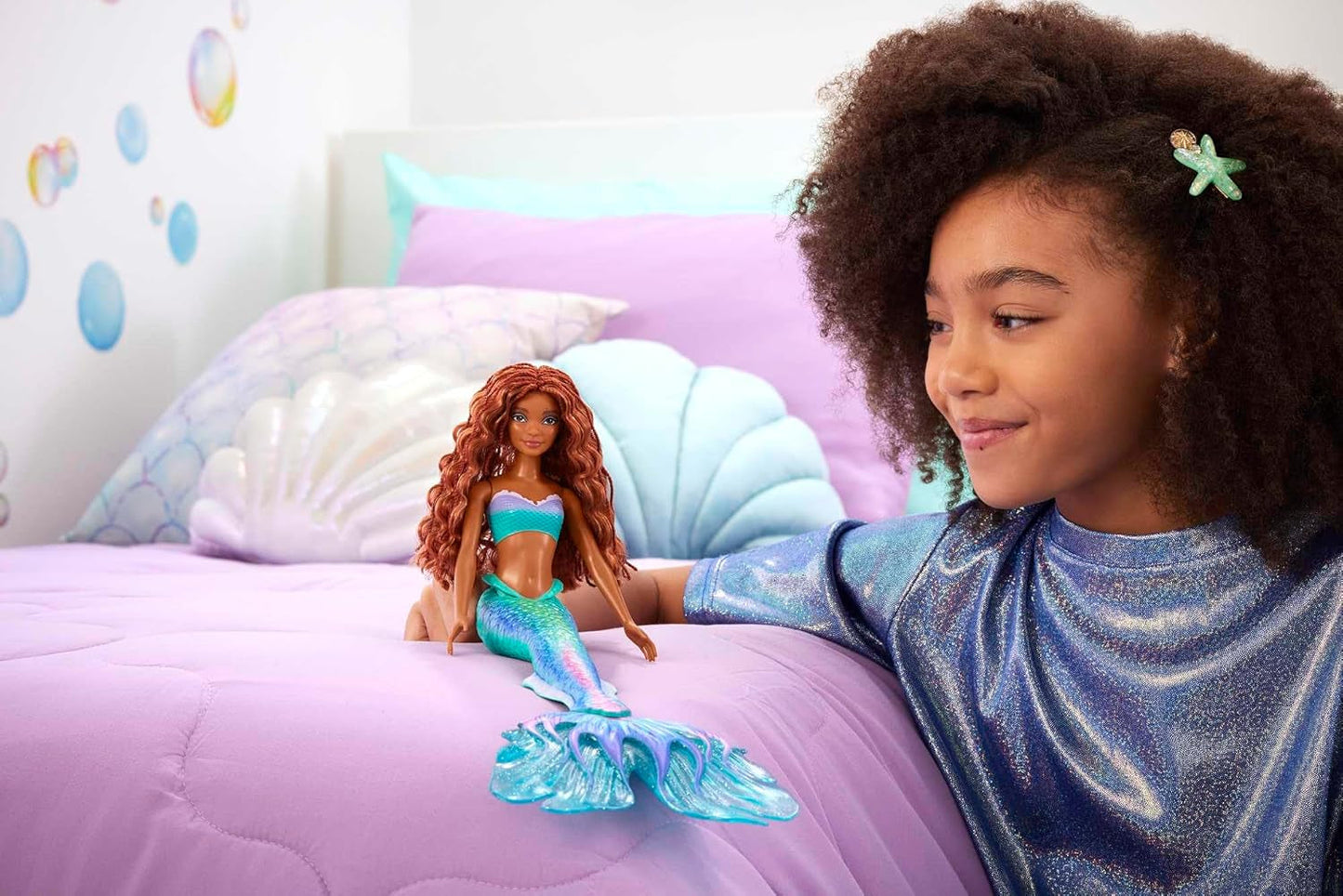 Mattel Disney Ariel – lalka mała syrenka, inspirowana filmem „Mała syrenka”, zabawka syrenka, możliwość pozycjonowania, prezenty Disneya, zabawka dla dzieci w wieku od 3 lat i starszych, HLX08