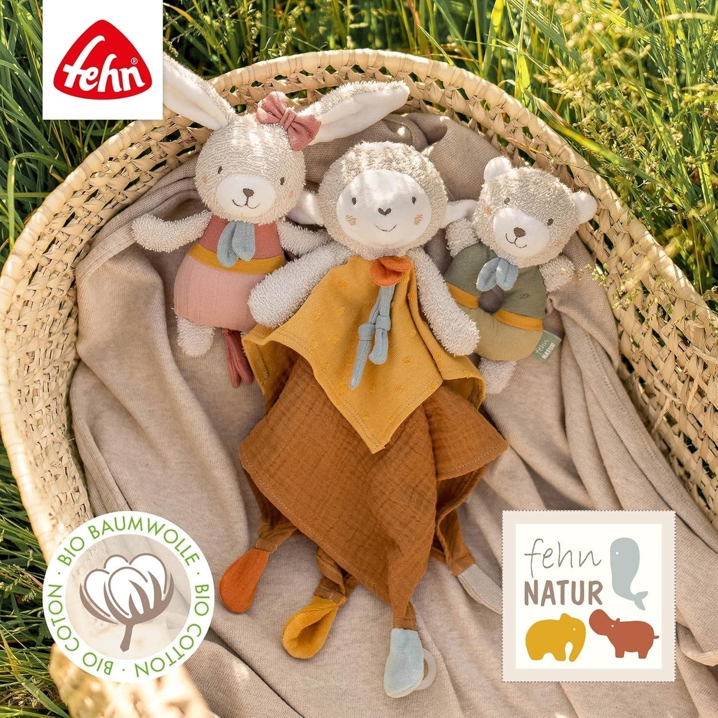 Fehn baby ring ring zabawka owieczka fehnNATUR - pluszowa zabawka z bawełną organiczną - zabawka dla dziecka z dzwonkiem i zabawną zabawką edukacyjną - zabawka na uchwyt dla niemowląt i małych dzieci od 0. miesiąca Baby Toys Naty Shop