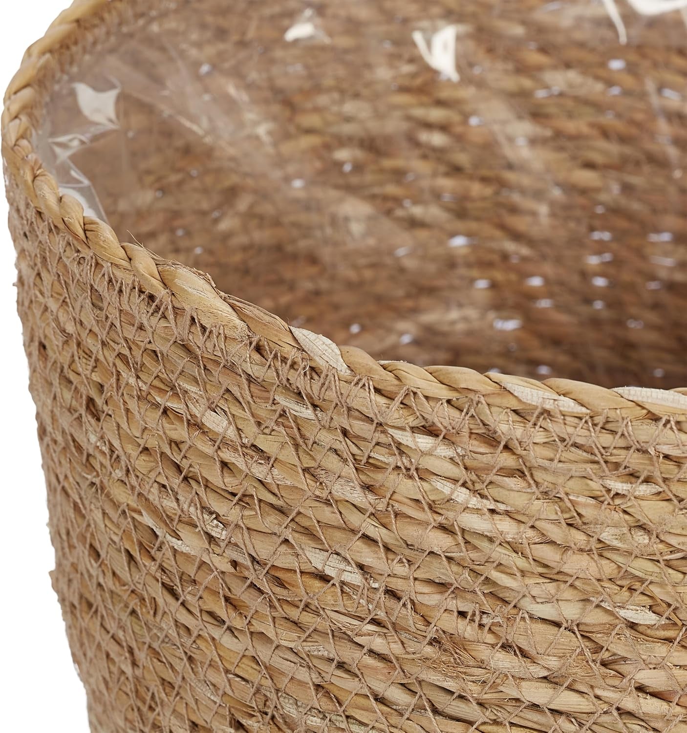 Relaxdays Zestaw doniczek z trawą morską, 3 okrągłe kosze na kwiaty i zioła z folią Doniczka w 3 rozmiarach, naturalna