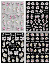JMEOWIO 3D Nagelsticker Frühling Blume Nail Art Naklejka Selbstklebend Nagelaufkleber 5D Stereoskopisch Buntes Sommer Blumen Dekoration Nageldesign Zubehör 4 Blatt
