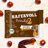 Hafervoll Porridge2go Masło orzechowe i orzechy, 13 batonów x 55 g - wegańska, organiczna, bezglutenowa, bez dodatku cukru przekąska, z owsem, daktylami i cukierkami Quinoa