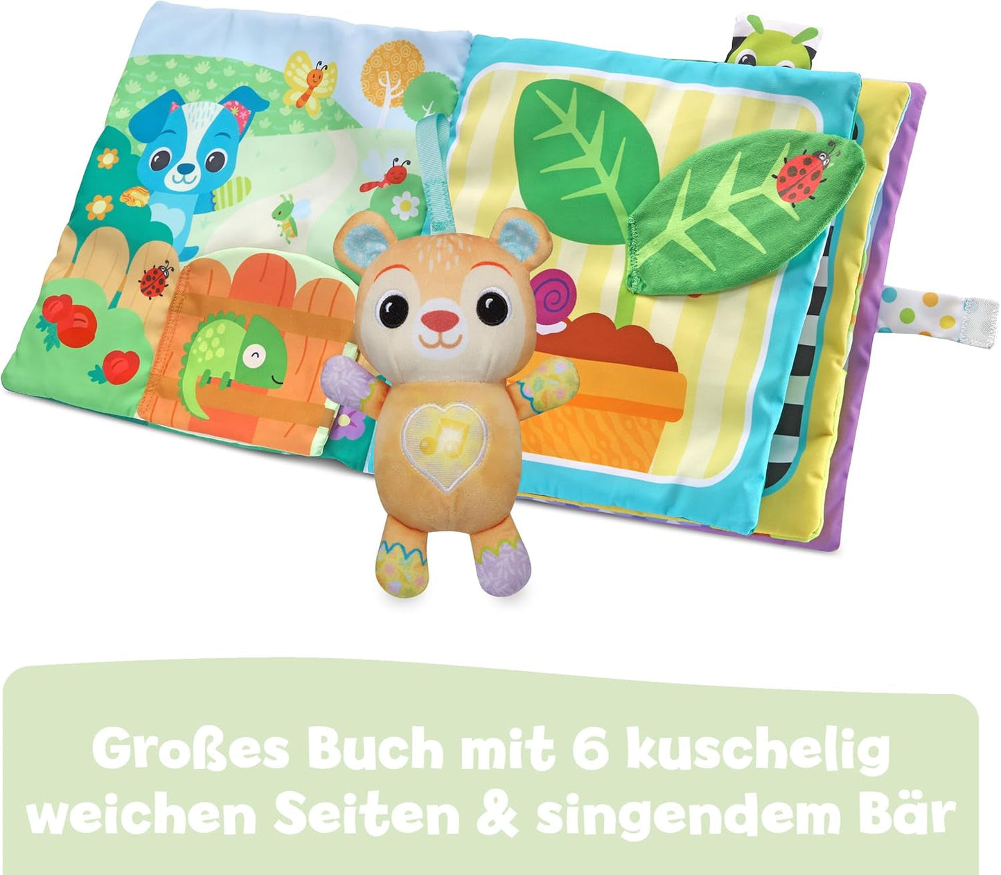 VTech Baby Moja duża pluszowa książeczka - Dotknij i poczuj książeczkę z muzyką i dźwiękami - Materiałowa książeczka z ruchomymi elementami - Zabawka rozwijająca zdolności motoryczne i sensoryczne - Dla niemowląt i dzieci w wieku 3-24 miesięcy Bebe Naty Shop Toys