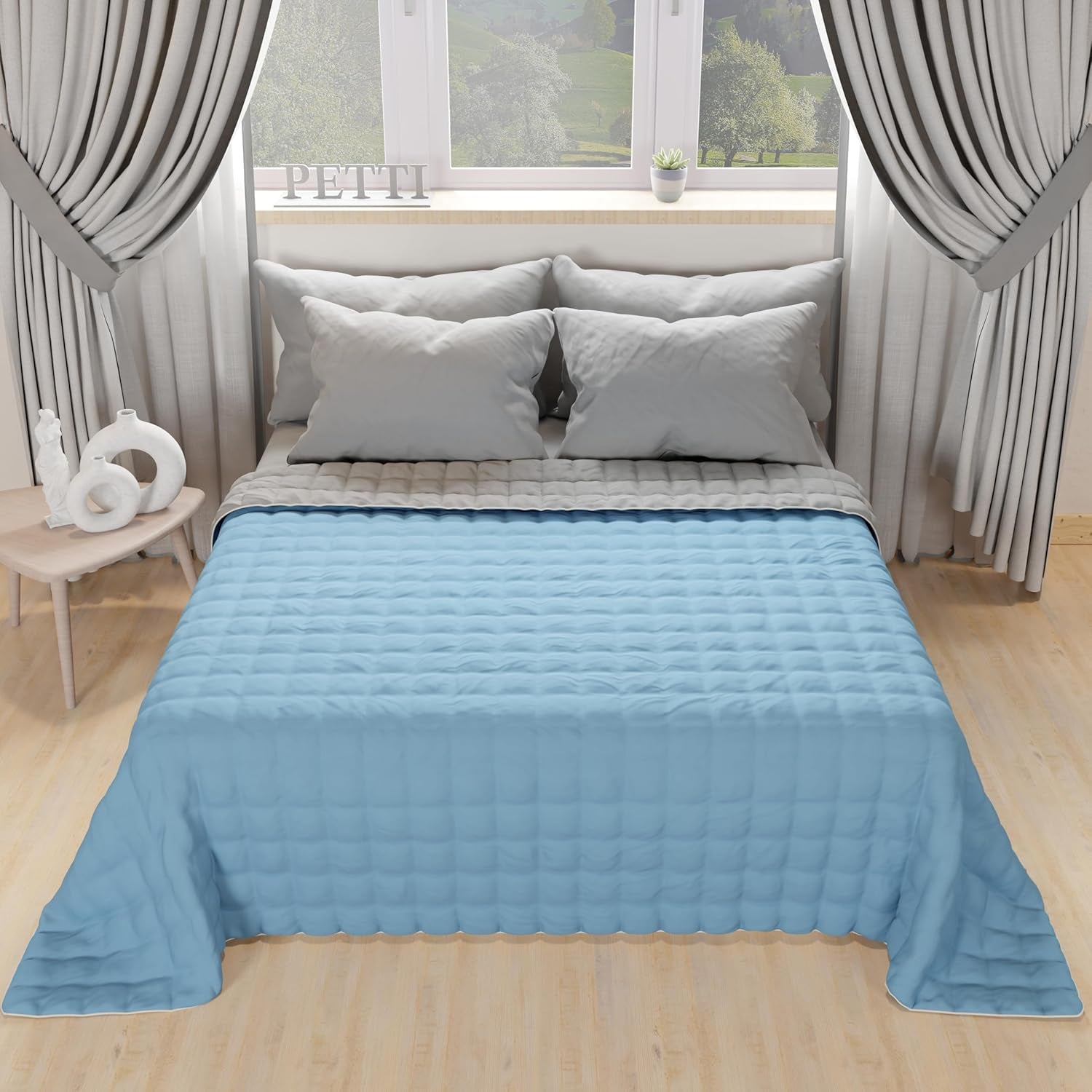 PETTI Artigiani Italiani - Kołdra na łóżko pojedyncze, kołdra dwustronna, kołdra wiosenna, granatowa, biała, 100% Made in Italy Kołdry i kołdry Naty Shop Jasnoniebieski Szary 160 X 190 cm