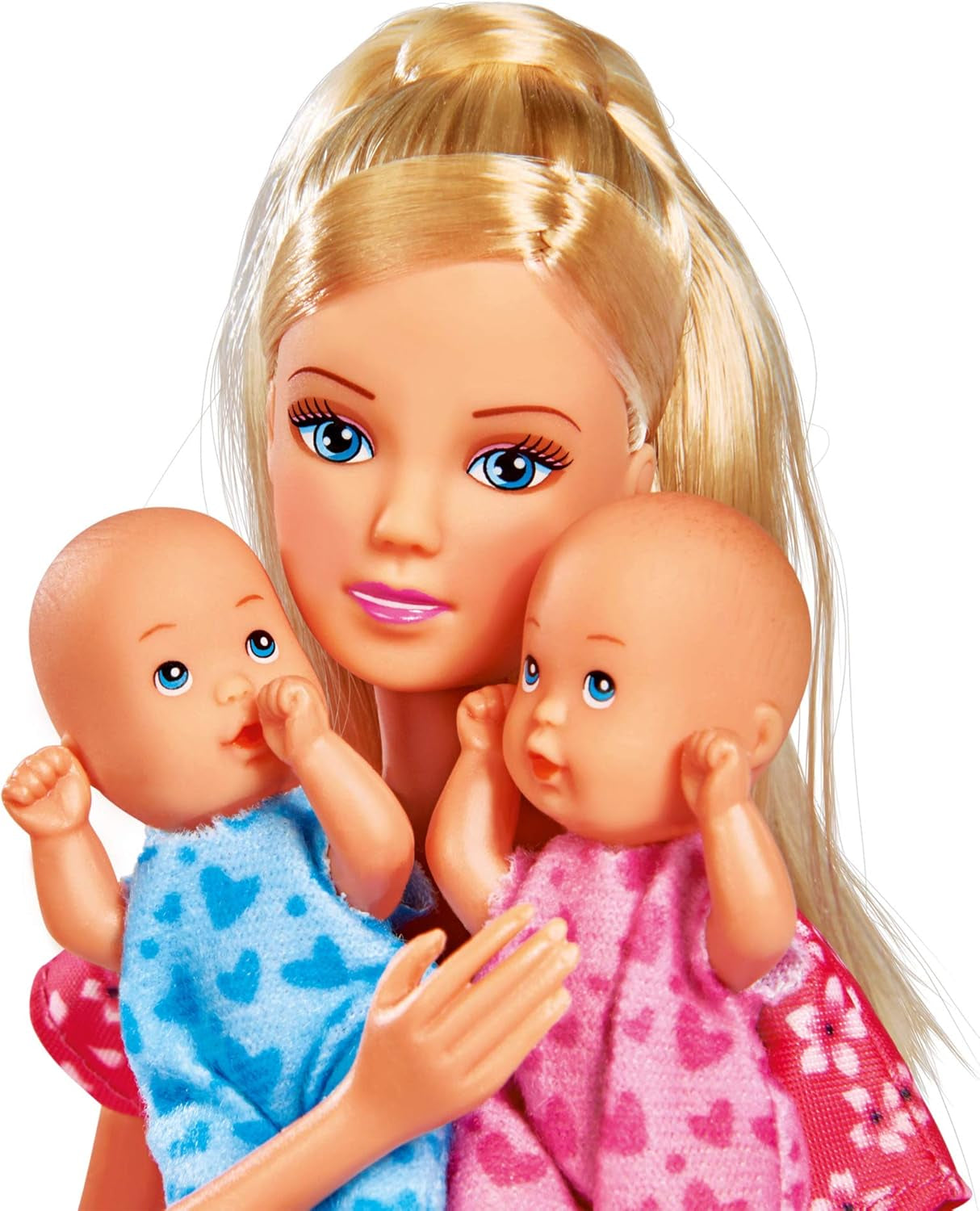 Simba 105730211 - Steffi Love Niania z dwójką dzieci, nosidełkiem i fotelikiem samochodowym, akcesoriami, lalką do przebierania, 29 cm, dla dzieci od 3 lat