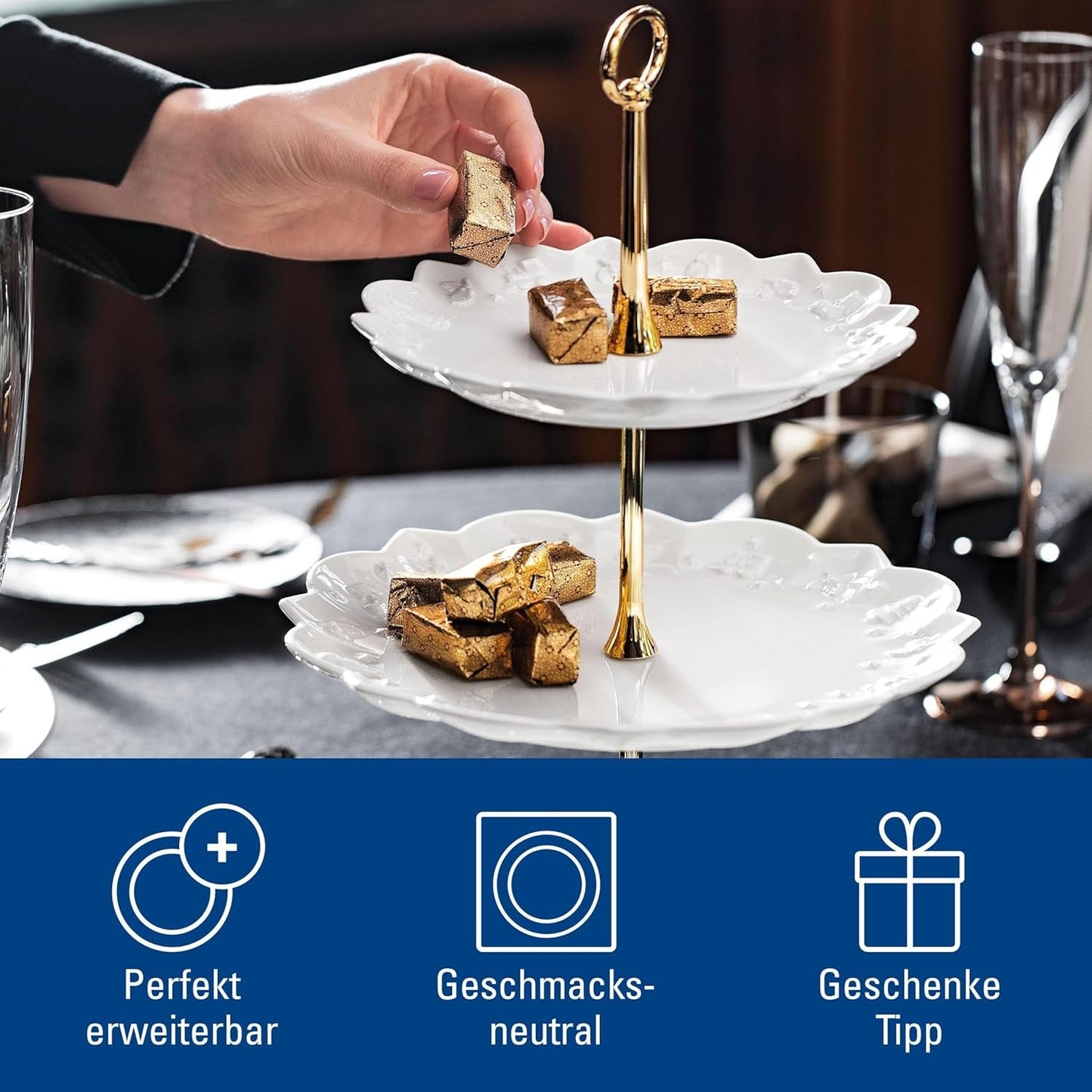 Półka Villeroy & Boch Toys Delight Royal Classic, dekoracyjny, warstwowy stojak na ciasteczka, ciastka i małe kawałki ciasta, porcelana premium, biały