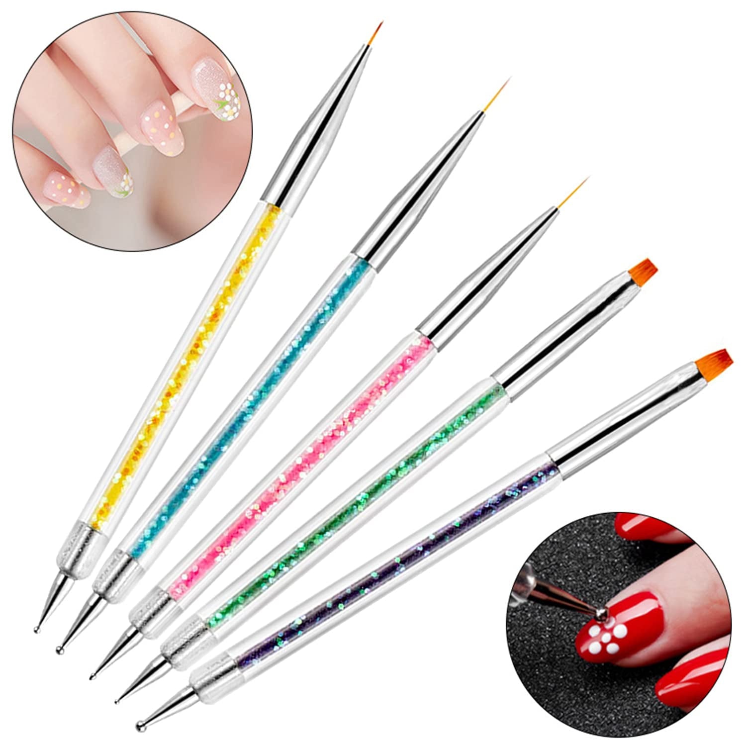 Nagel Pinsel 5 Stück Nagel Art Fineliner Pinsel, zestaw Nagel Pinsel Pinsel dla Nagellack Pędzel do paznokci Nagellac Pinsel Art Pen dla DIY Nail Art Design. (Farba-1)