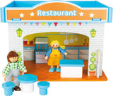 Small Foot 10852 Playhouse Restaurant Wykonane z drewna, z 2 figurkami lalek, akcesoriami i zdejmowanym dachem, od 3 lat Dollhouses Naty Shop Restaurant