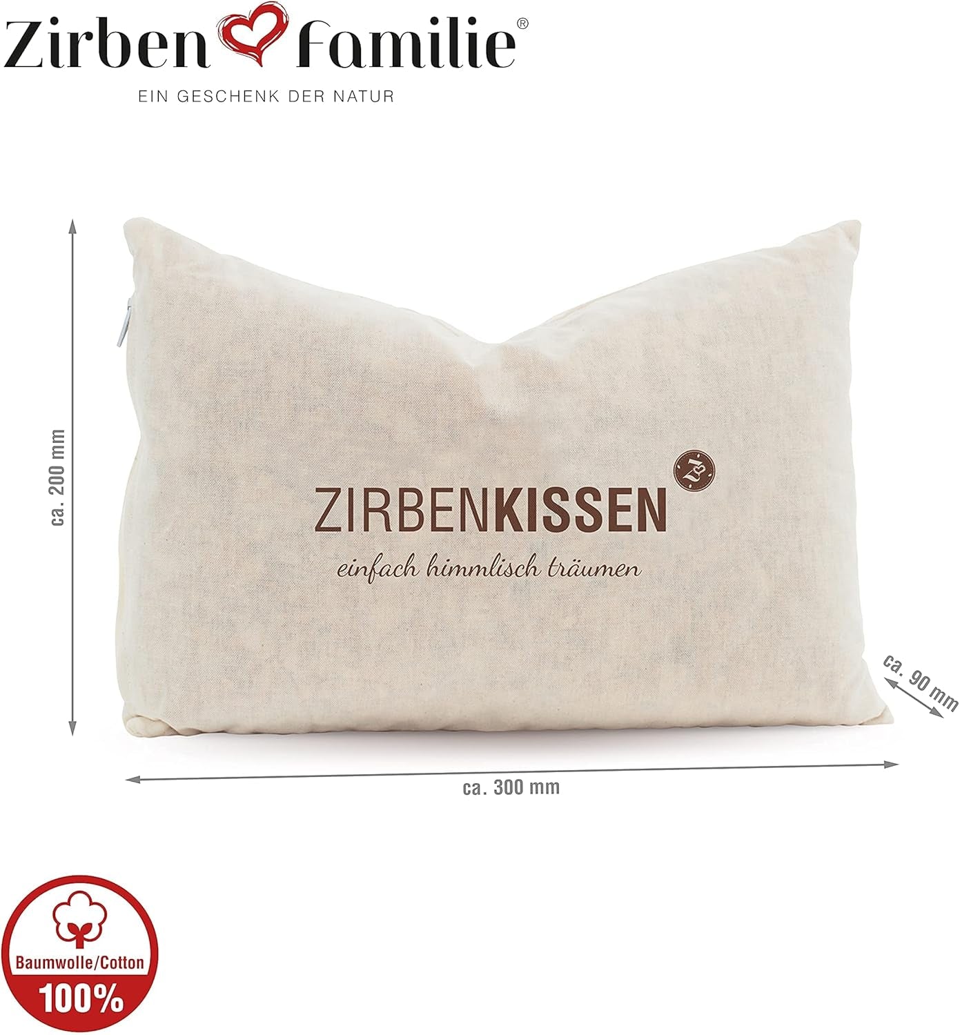Rodzina szwajcarskiej sosny kamiennej Poduszka ze szwajcarskiej sosny kamiennej Simply Heavenly Dreaming 30X20 cm, drewno, naturalne, 1 sztuka (1 opakowanie) Poduszki standardowe Naty Shop