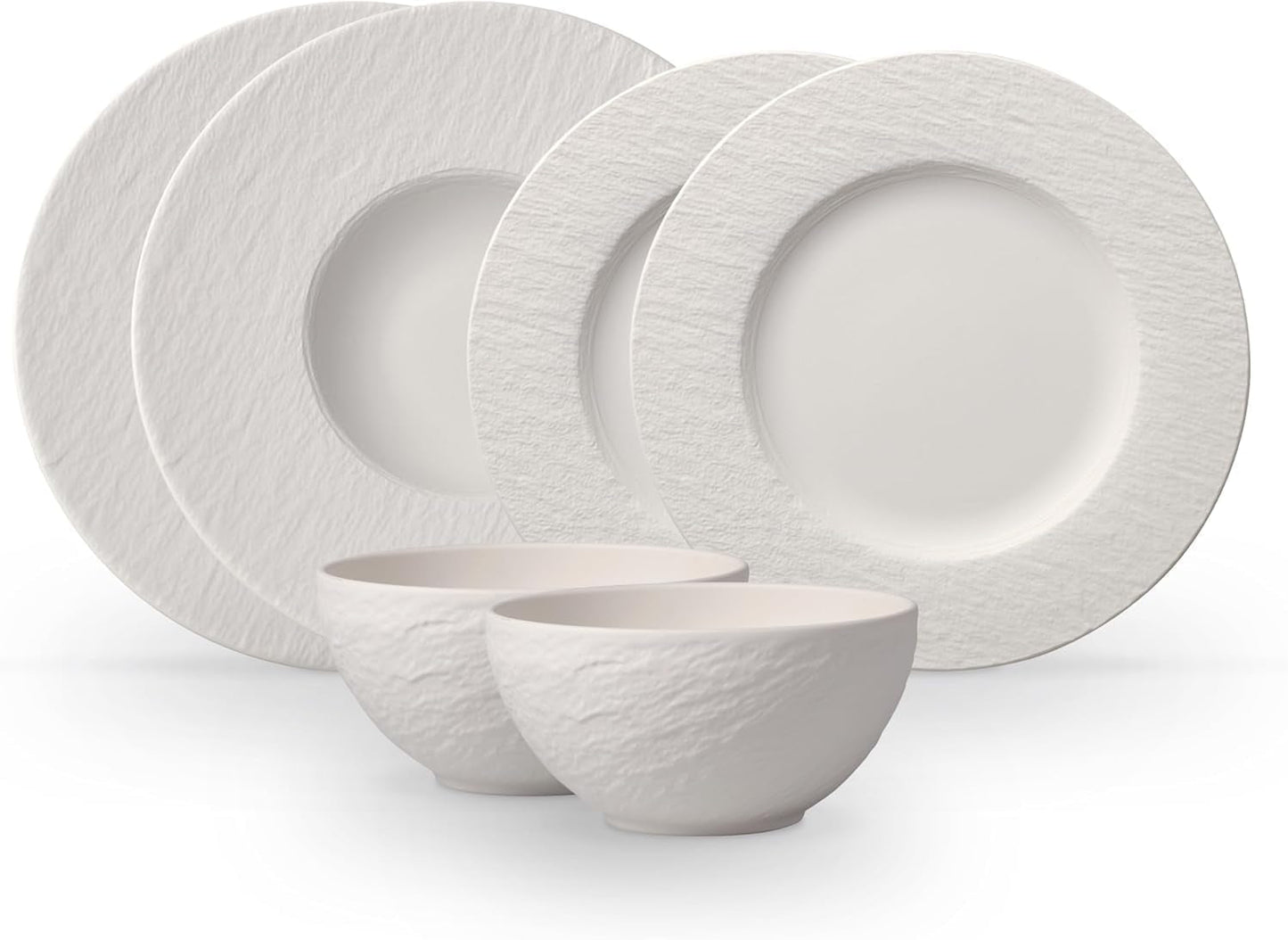 Villeroy & Boch - Manufacture Rock Blanc Geschirrset 6 teilig weiß, Spülmaschinenfest, Mikrowellensicher, Geschirr Modern, Zestaw startowy, Speiseteller, Pastateller, Müslischalen, Premium Porzellan