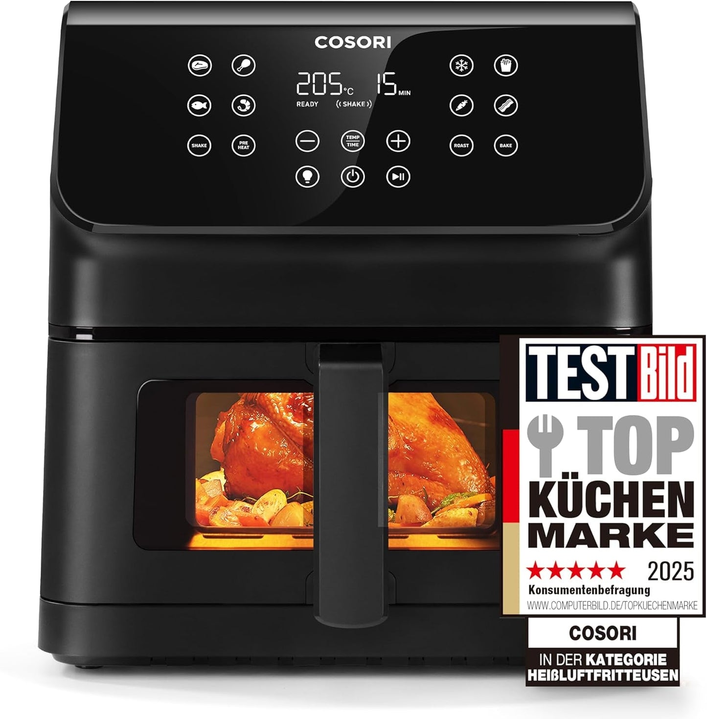 COSORI Frytkownica na gorące powietrze Airfryer, frytownica 12 w 1 XXL 6,2 l, frytkownica na gorące powietrze z okienkiem i przypomnieniem o zamieszaniu, 80 przepisów AGD Naty Shop Black 6,2 l Clear Blaze
